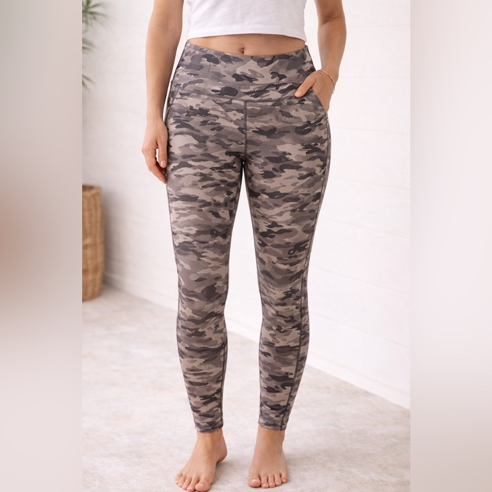 Zelos Camo High Rise Leggings Size M Ankle Gray Camouflage Athletic Yoga Pants
